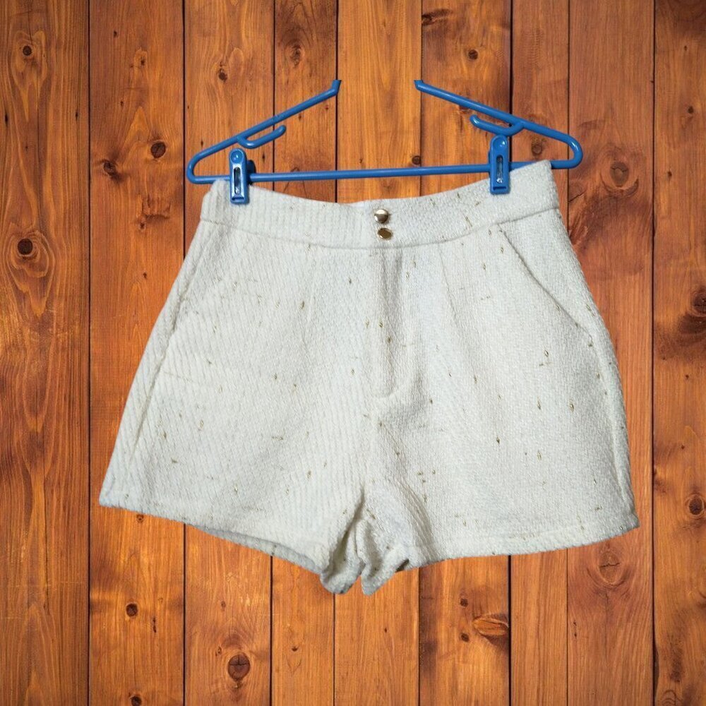 Shein Size Medium Off White Metallic Shorts Pockets Casual Office Classic